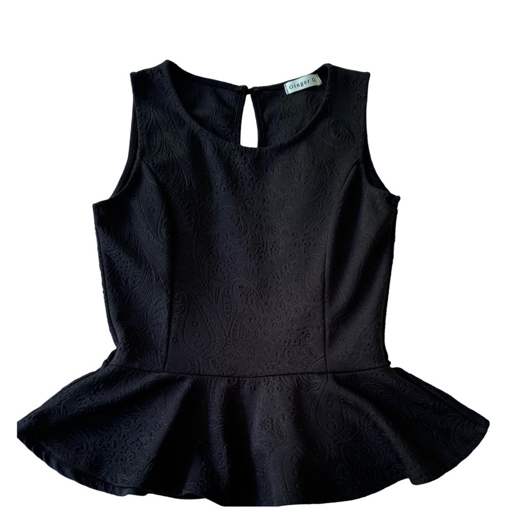Ginger G Black Sleeveless Peplum Tank Top Blouse With Embossed Detail size S